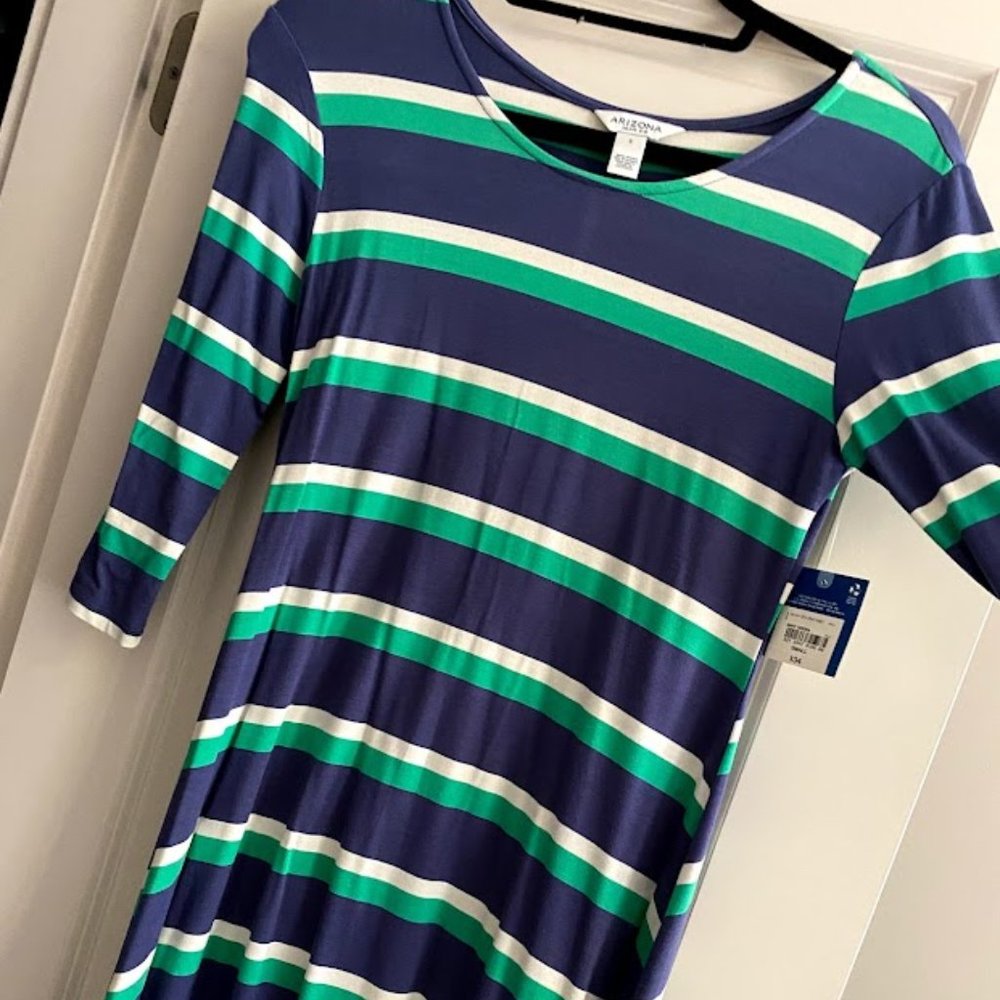 Women's Blue Green Striped Tshirt Dress